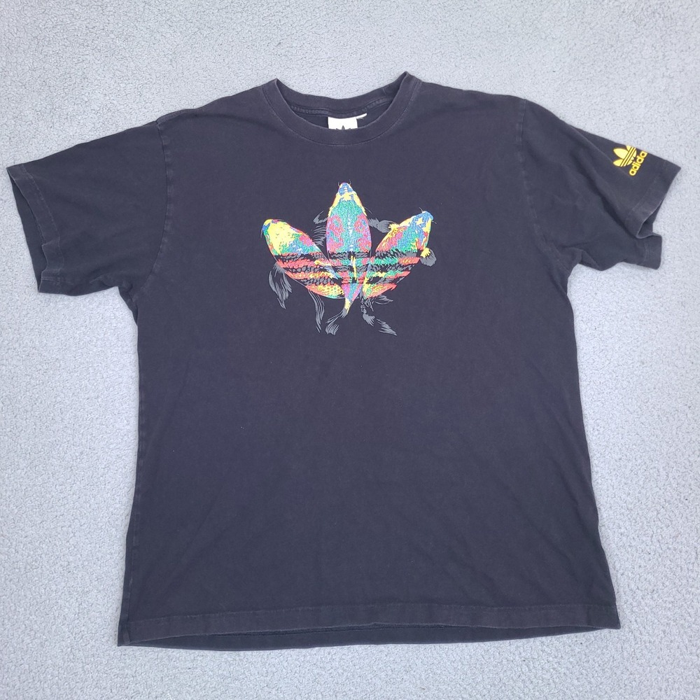 Adidas Originals KOI FISH Trefoil Graphic T-Shirt Mens Large Black Short Sleeve